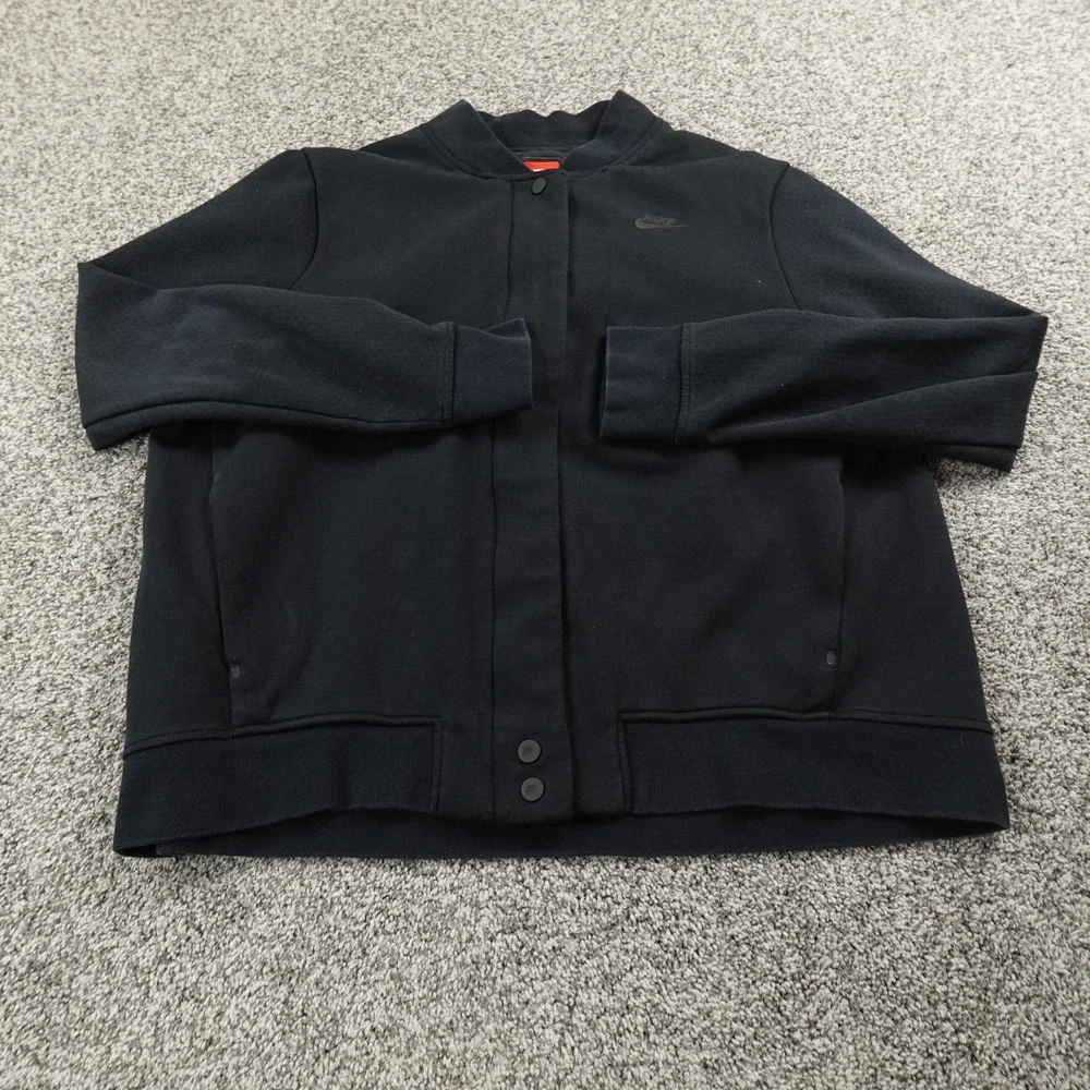 Nike Jacket Womens XL Black Tech Fleece AeroLoft Varsity Bomber‎ Snap Coat Gym
